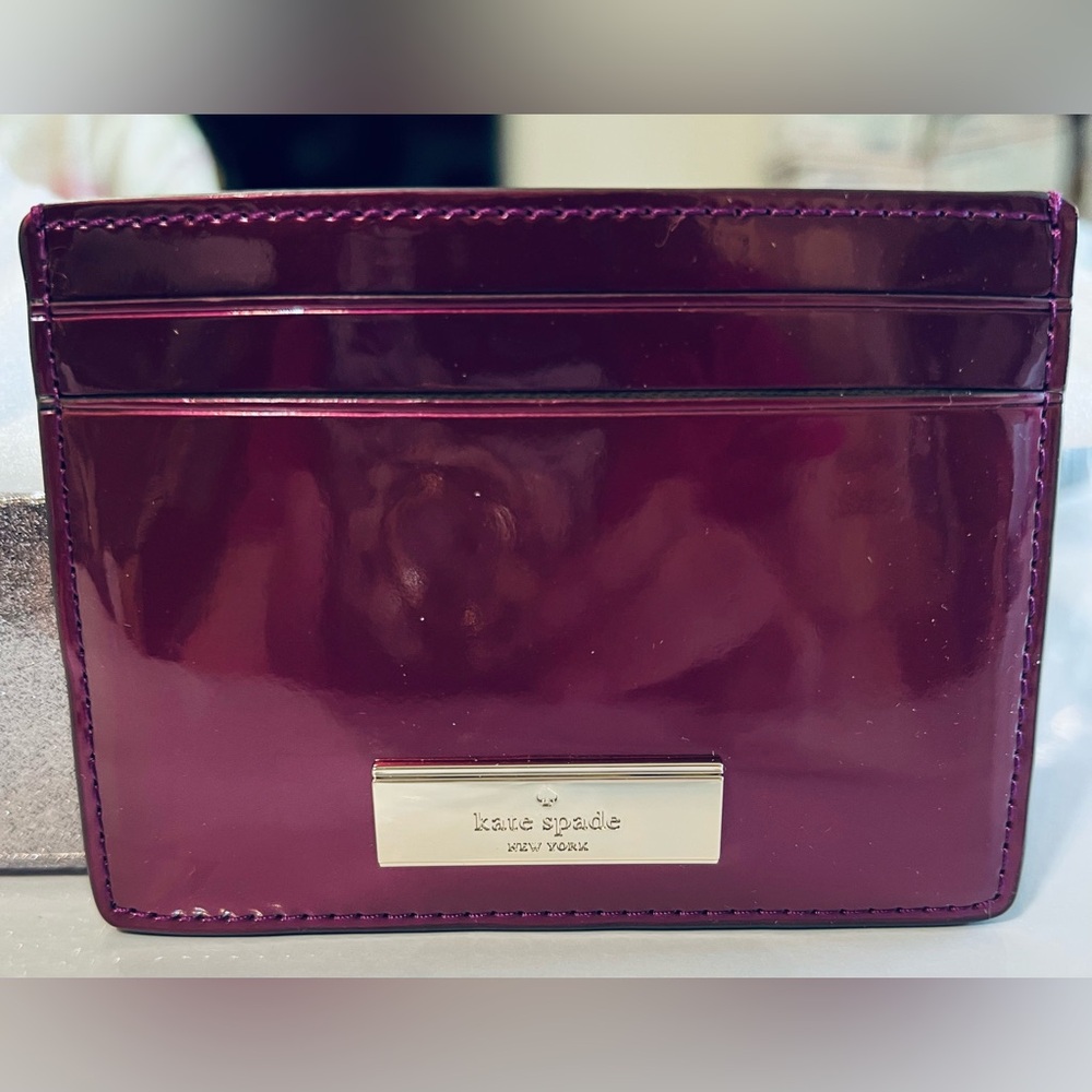Kate Spade Small Patent Slim Card Holder Dark Raspberry New Boxed